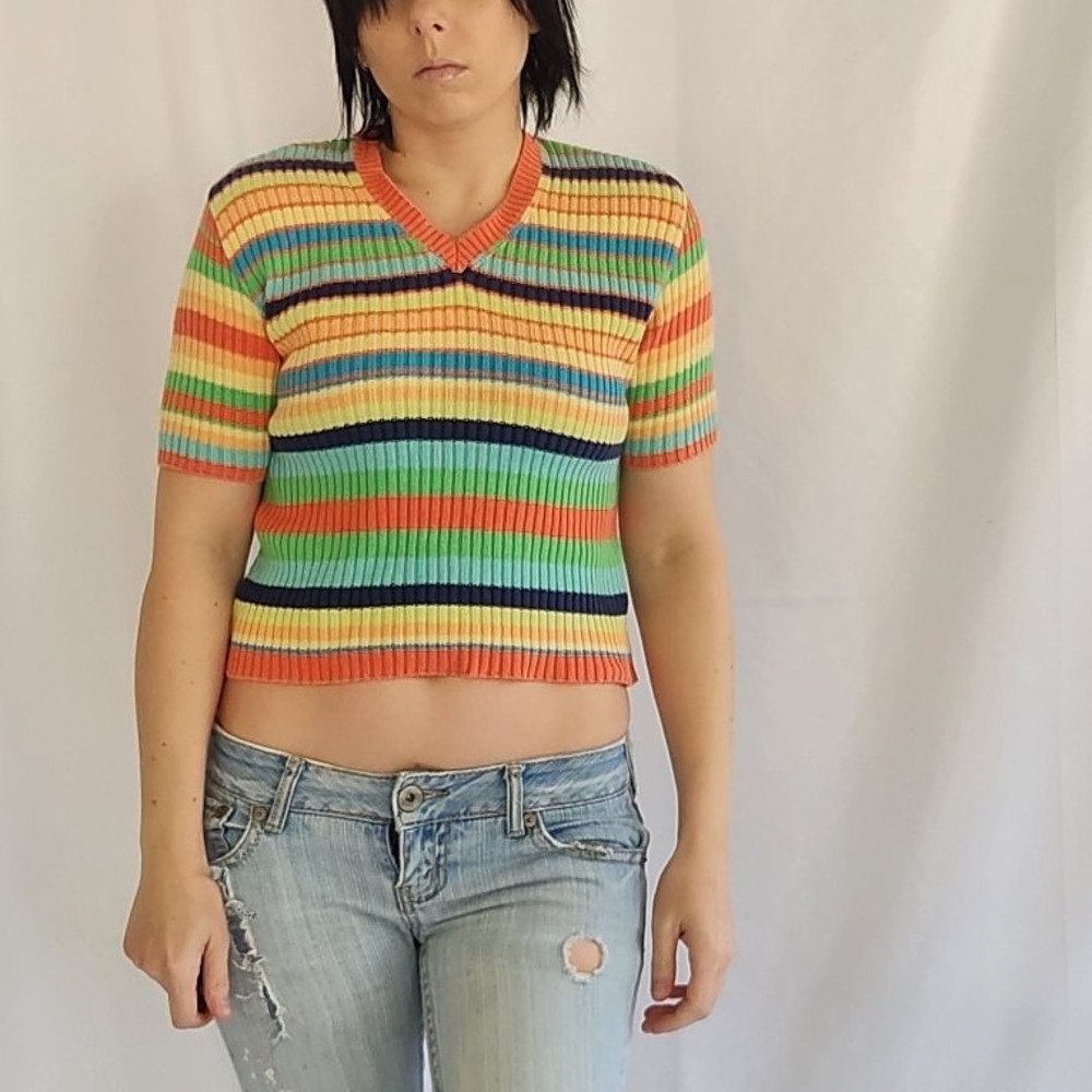 Trafuluc Sport 100% Cotton Rainbow Striped Knit Top